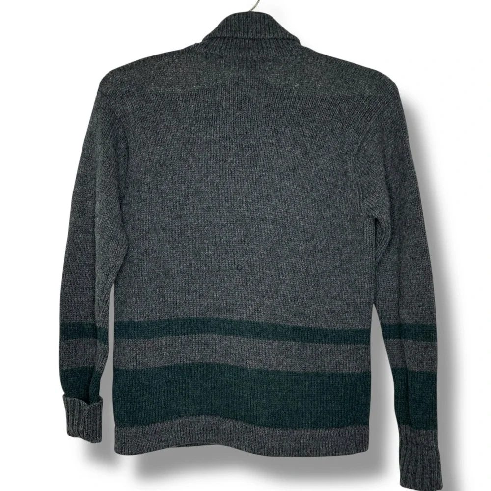 Vintage Polo Ralph Lauren Mens Varsity Wool Cardigan Sweater Gray Green‎ Stripe